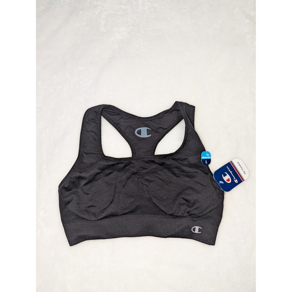 Champion The Freedom Womens Moderate Support Racerback Sports Bra Black‎ L 2800